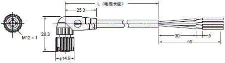 XS5 外形尺寸 12 XS5F_Angled_Dim