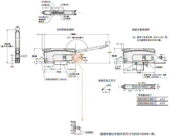 E3X-HD 外形尺寸 5 