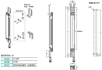 F3SJ系列 外形尺寸 107 Using Top/Bottom Bracket B (F39-LJ4)_Backside mounting_Dim